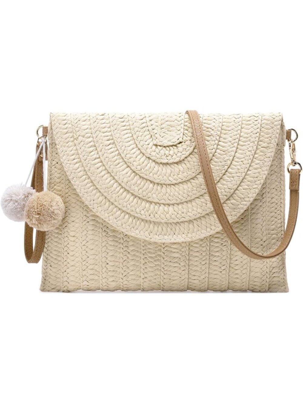 Women's Light Brown Clutch Beach Purse Envelope Woven Crossbody Bags Summer Bag